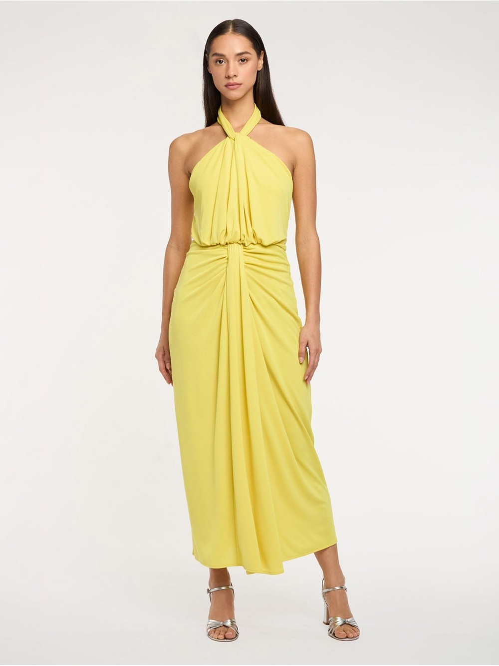 Cinq à Sept Kaily Yellow Draped Halter Maxi Dress NWT Size 12